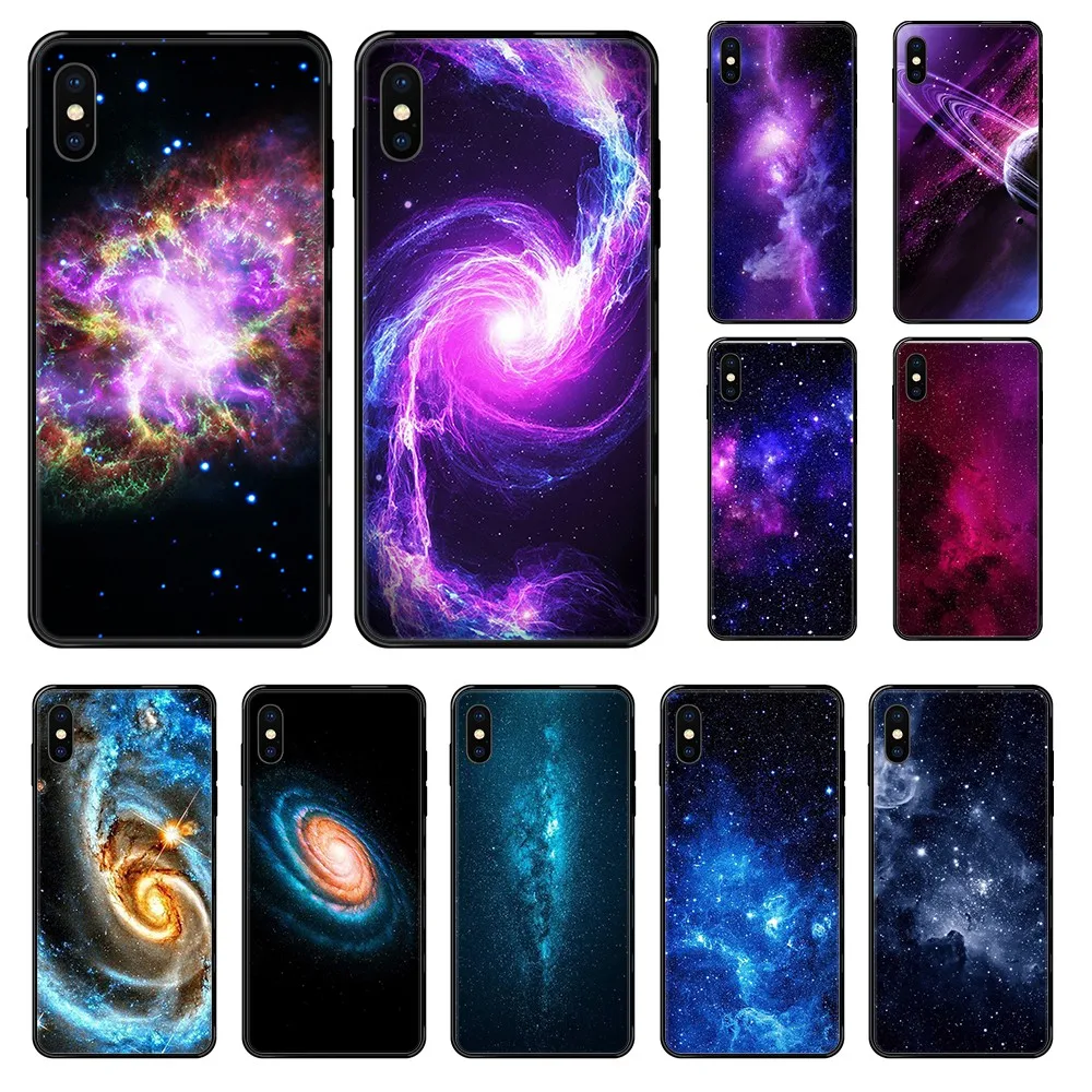 Чехол бампер силиконовый черный для iphone 4 с рисунком космоса галактики Вселенной