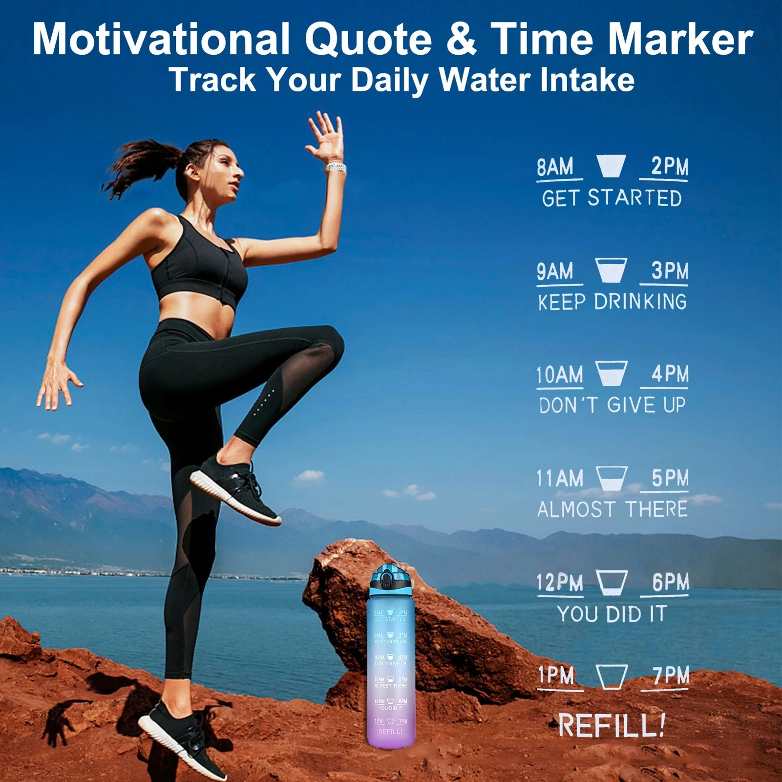 Motivational Water Bottle Water Intake Tracker Exercise 