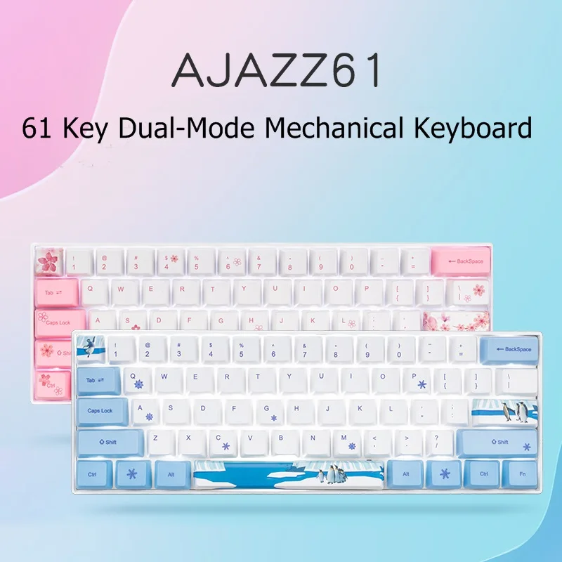 Ajazz AK61 розовый перезаряжаемый Bluetooth беспроводной/проводной двойной режим механическая клавиатура для настольного мобильного телефона чистый белый светильник