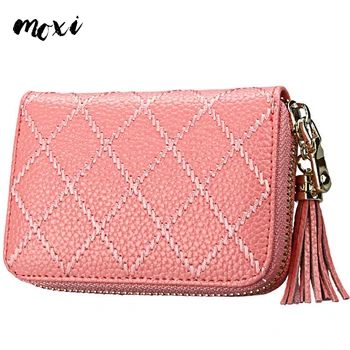 

Genuine Leather Women Card Holder Sweet Mini Change Female Wallet 15 Card Slot Laides Business Card Case Nine Color Purse