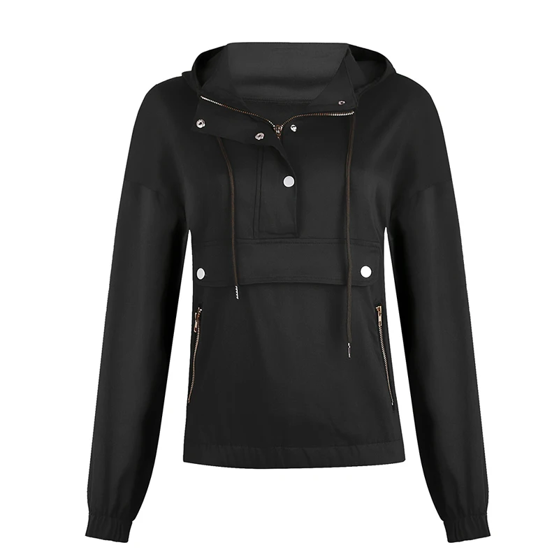 Laamei, Женская толстовка, одноцветная, тонкая, женская, Sudadera Mujer,, повседневная, на молнии, с карманами, толстовки, свободная, с капюшоном, толстовка, с заклепками