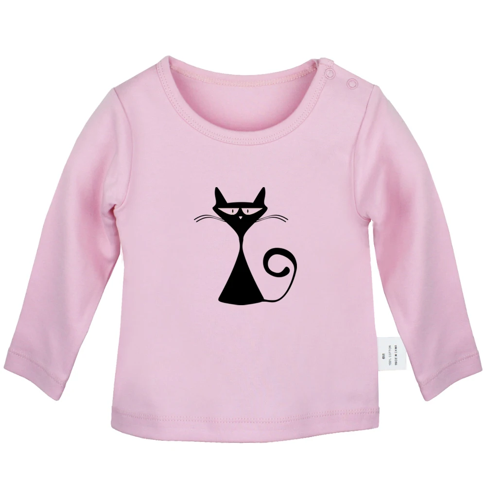 Коллекция милых черных футболок для новорожденных с принтом Don't Touch Me Cat