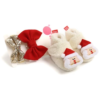 

Baby Shoes First Walk Girl Boy Soft Anti-slip Shoes Christmas Deer Santa Claus Cute Baby Shoes+2 Headbands​ Or 2 Socks Suit