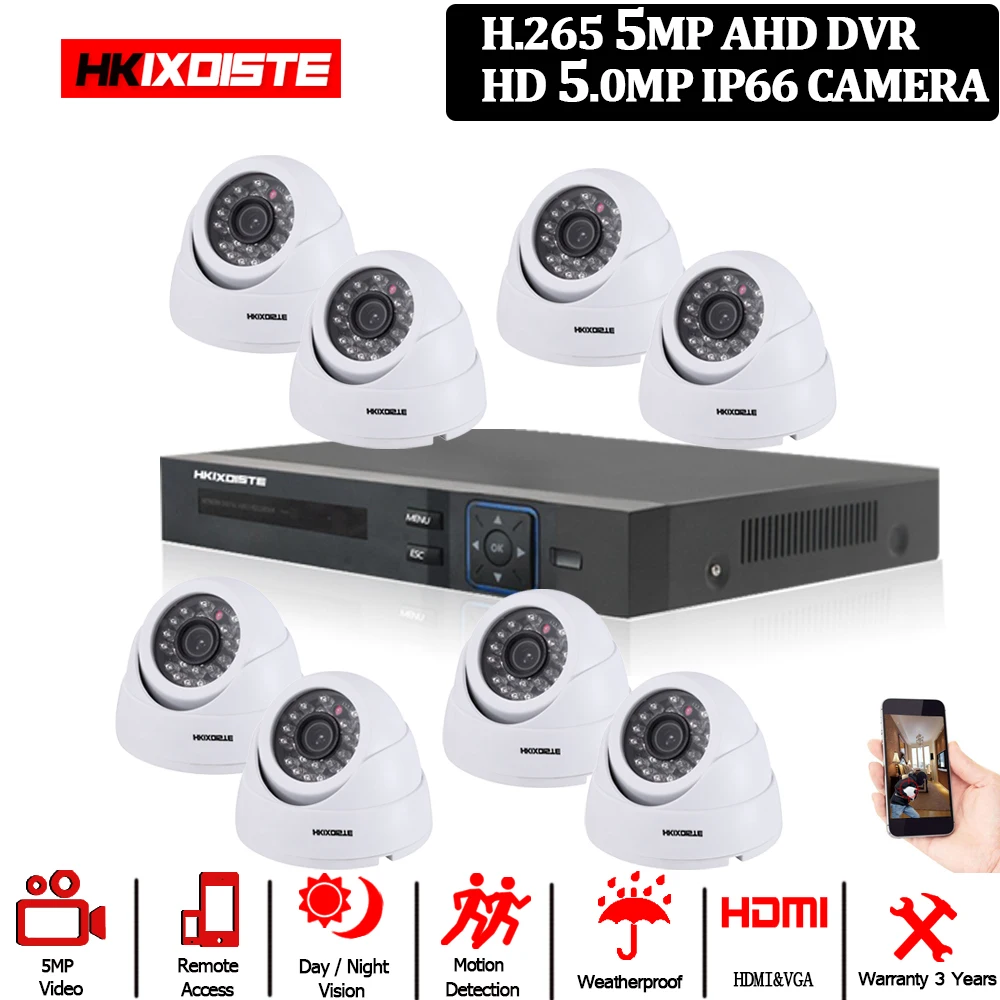 5 мегапикселей 8CH AHD DVR H.265 Внешняя камера для видеонаблюдения HD CCTV Камера система DVR Kit IP комплект камер безопасности Камера Системы P2P