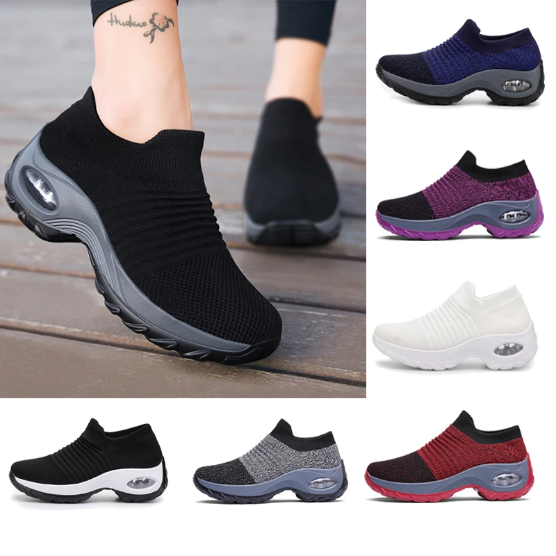 Women Tennis Shoes Breathable Mesh Heightincreasing Slipon Female Sock Footwear Outdoor Women Sneakers Thick Bottom Platforms