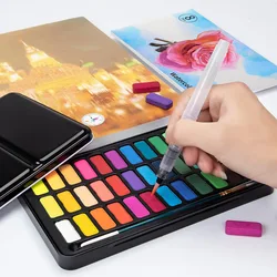 12/18/24/36 Colors Solid Watercolor Paint Set Portable Metal Box With Water Color Brush  School Kids Professional Art Supplies