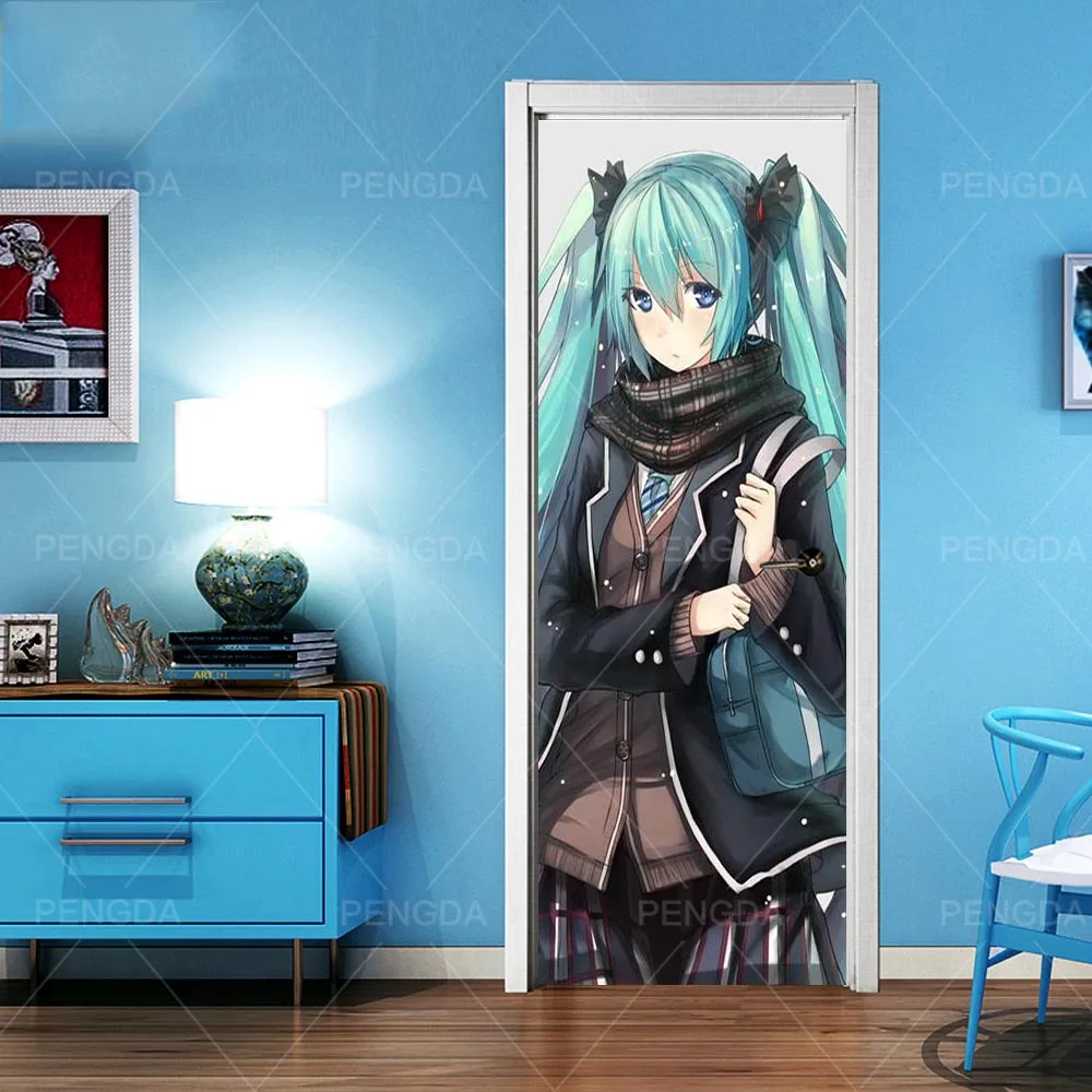 3D стикер двери самоклеющиеся анимация Hatsune Mirai наклейки с изображением бумажные цветы для гостиной водонепроницаемый печатное искусство