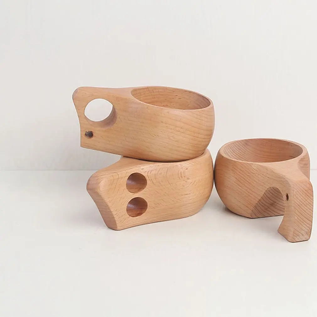 Elm Finnish Style Handmade Wooden Cup With Handle Coffee Cups& Mugs Travel Portable Craft Cup Irregular Shape