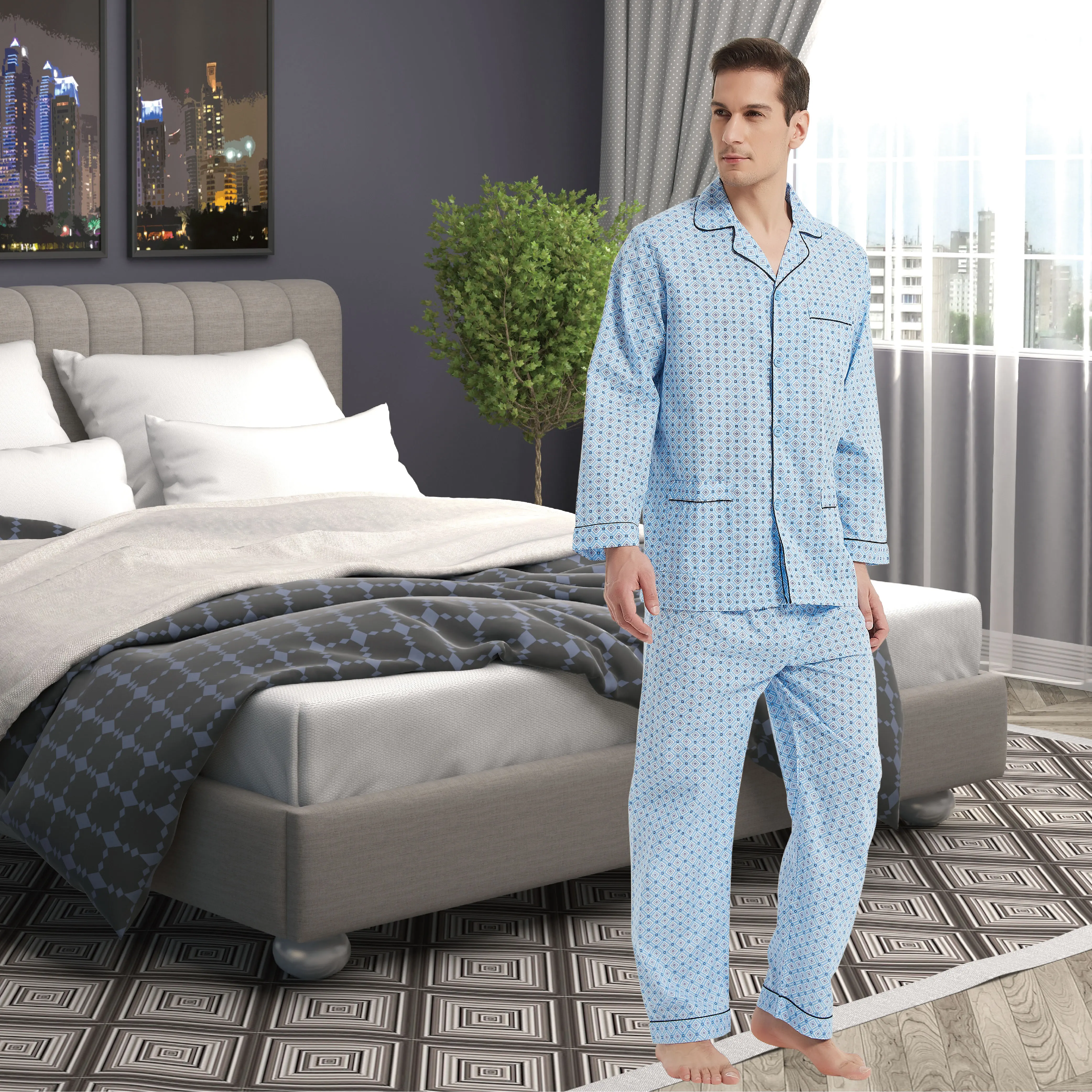 Global pajamas Men's Classic with trousers/pajamas with long sleeves/pajamas with pants