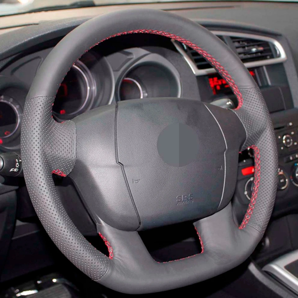 Ручной работы черный PU искусственная кожа автомобильные чехлы на руль чехол для Citroen C4L C4