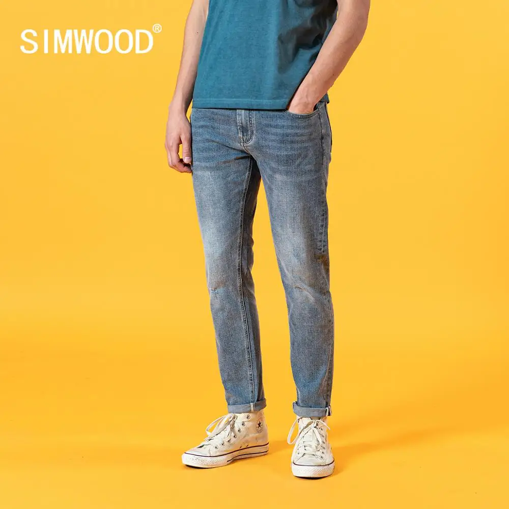 SIMWOOD 2020 Summer new slim fit light blue jeans men fashion classical denim trousers high quality brand clothing SJ120387 SIMWOOD 2020 Summer new slim fit light blue jeans men fashion classical denim trousers high quality brand clothing SJ120387