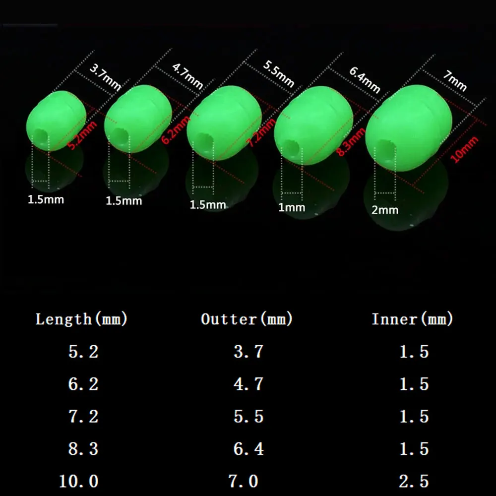 100 шт зеленый Морской рыболовный цилиндрический мягкий резиновый светящийся бисер светящаяся пробка приманка на рыболовный крючок аксессуары