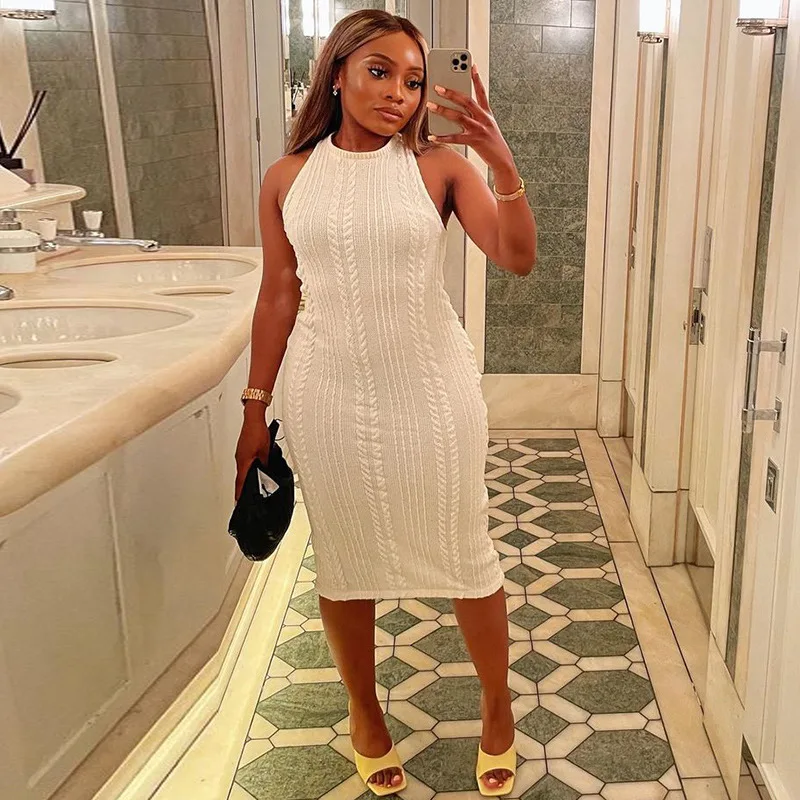 Gymystar 2021 New Autumn Fashion Sleeveless Round Neck Dresses Women Casual Sexy Bodycon Midi Dress For Women