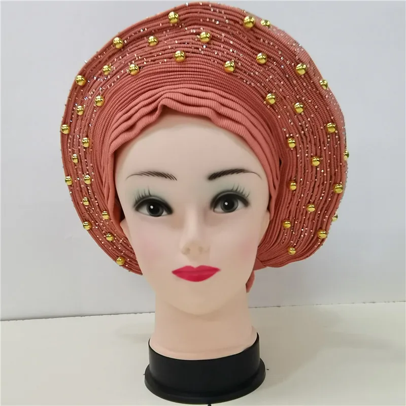 ASO OKE Авто gele нигерийский галстук-бабочка с бусинами и камнями тюрбан женский
