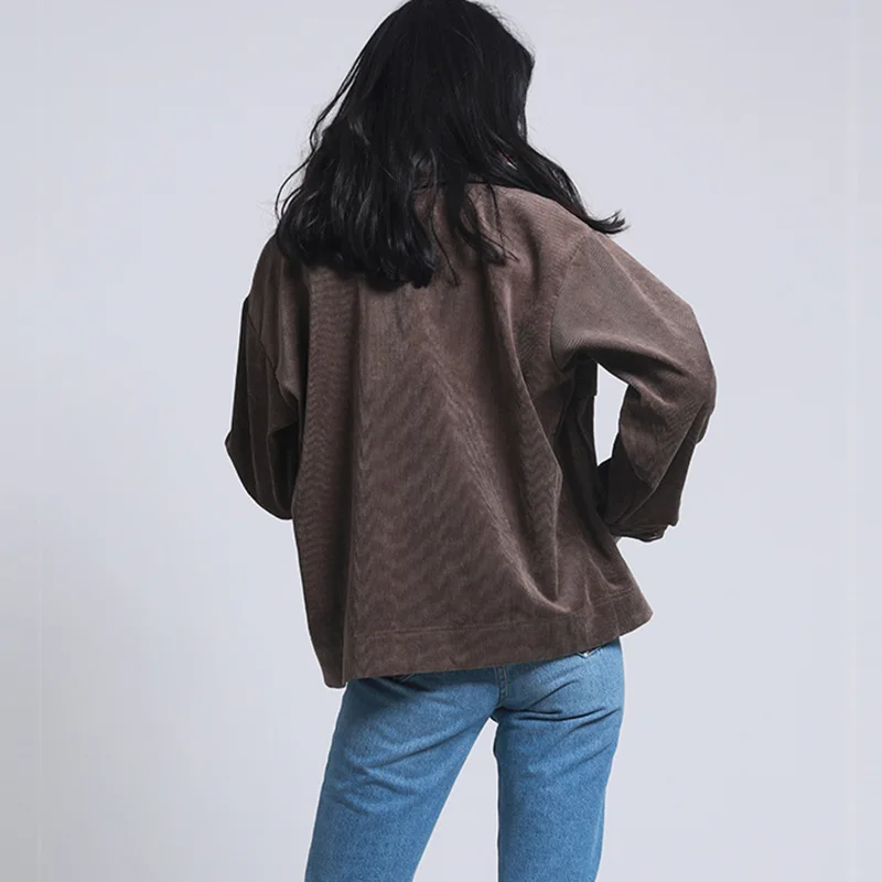 

Haoduoyi2019 Autumn New Style Solid Color Corduroy Coat Women's Short Retro Students Loose Tooling Jacket