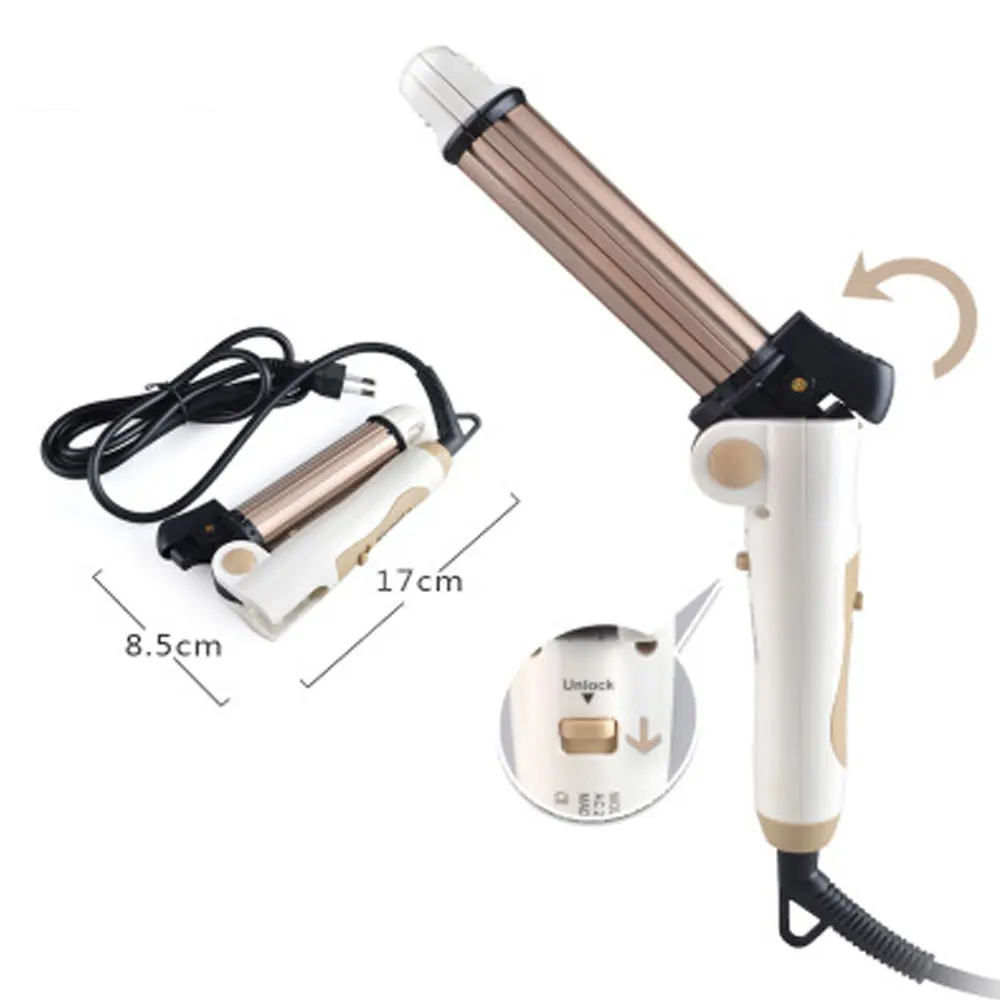

Kemei 3 In 1 Hair Curler Fast Heating Mini Ceramic Curling Iron Electric Foldable Hair Straightener Flat Iron Corn Plate D45