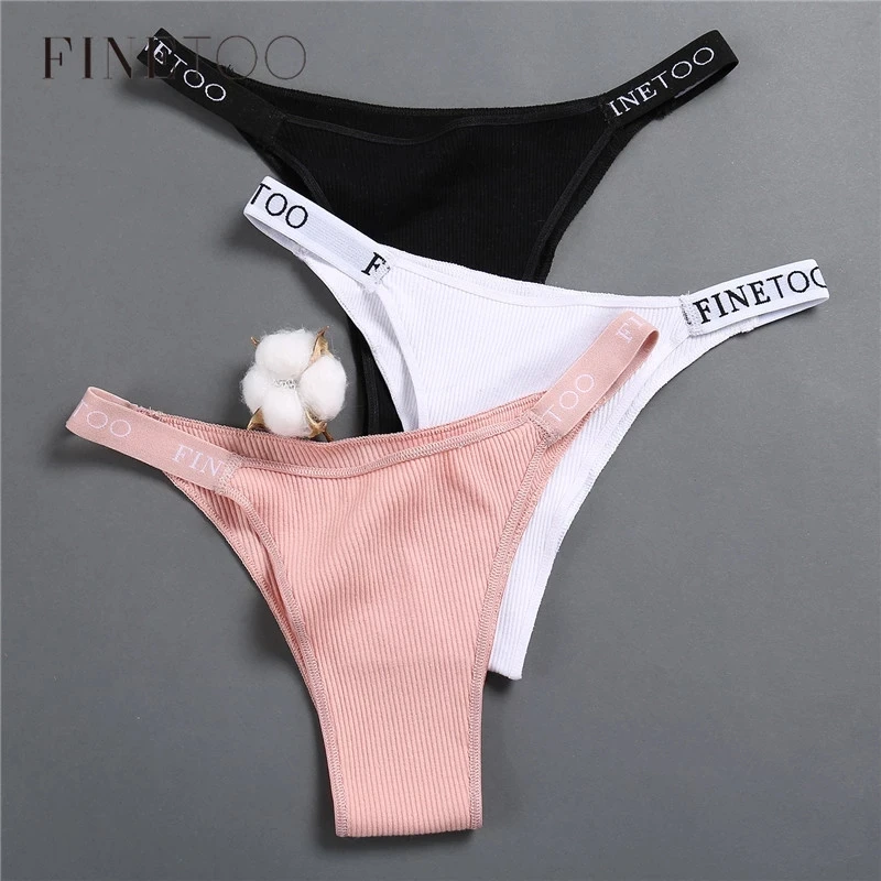 FINETOO 3 шт./компл. женские стринги модная с принтом из букв хлопковые трусы M XL