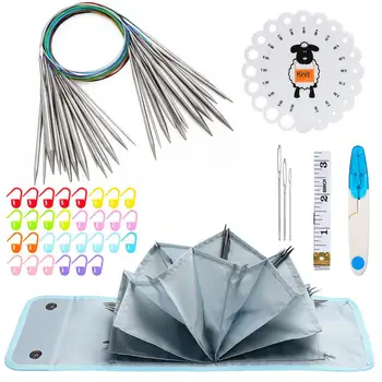 

43Pcs Stainless Steel Circular Knitting Needles Set 14 Sizes Tube Circular Colorful Crochet Needle Love Mark Buckle Weaving Tool