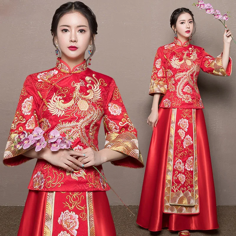 Современный Cheongsam красный Qipao длинное традиционное китайское свадебное платье восточные платья Китай магазин одежды