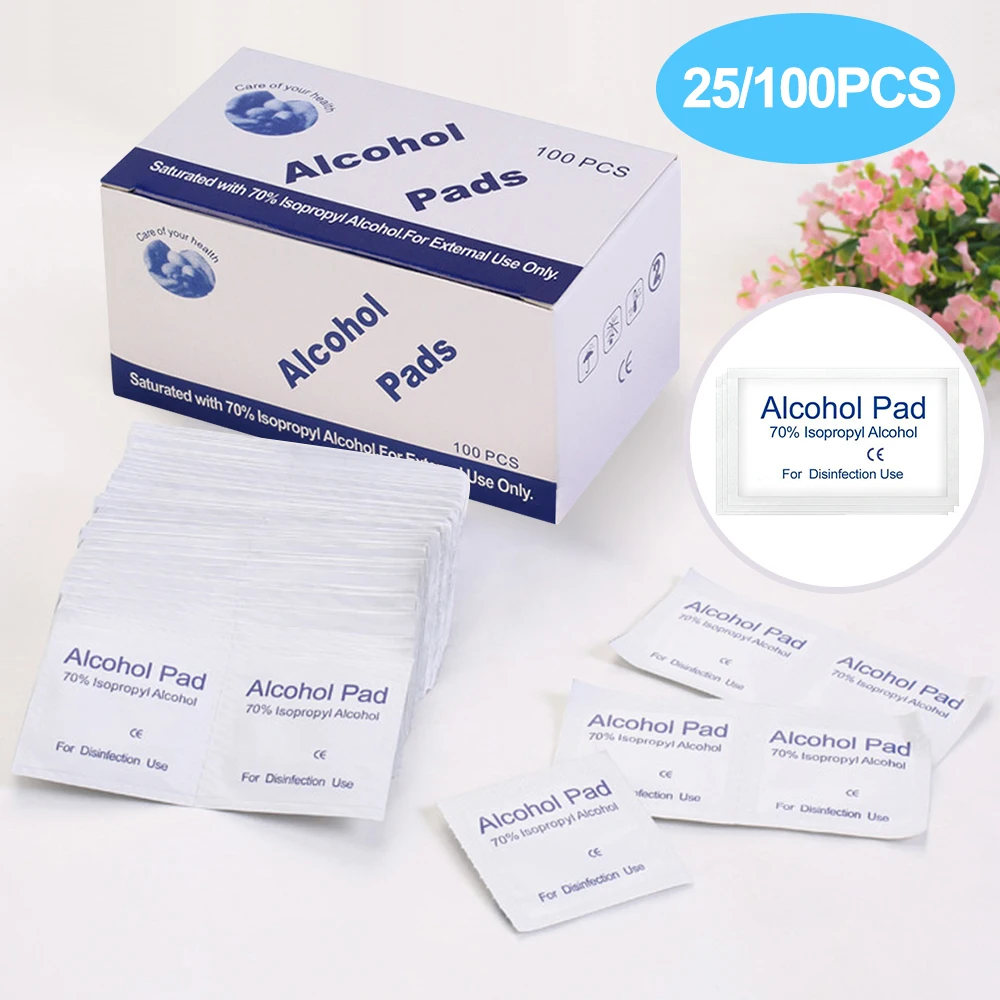25/100 PCS Antiphlogosis Isopropyl Alcohol Swab Pads Piece Wipe Antiseptic Skin Cleaning Care First Aid