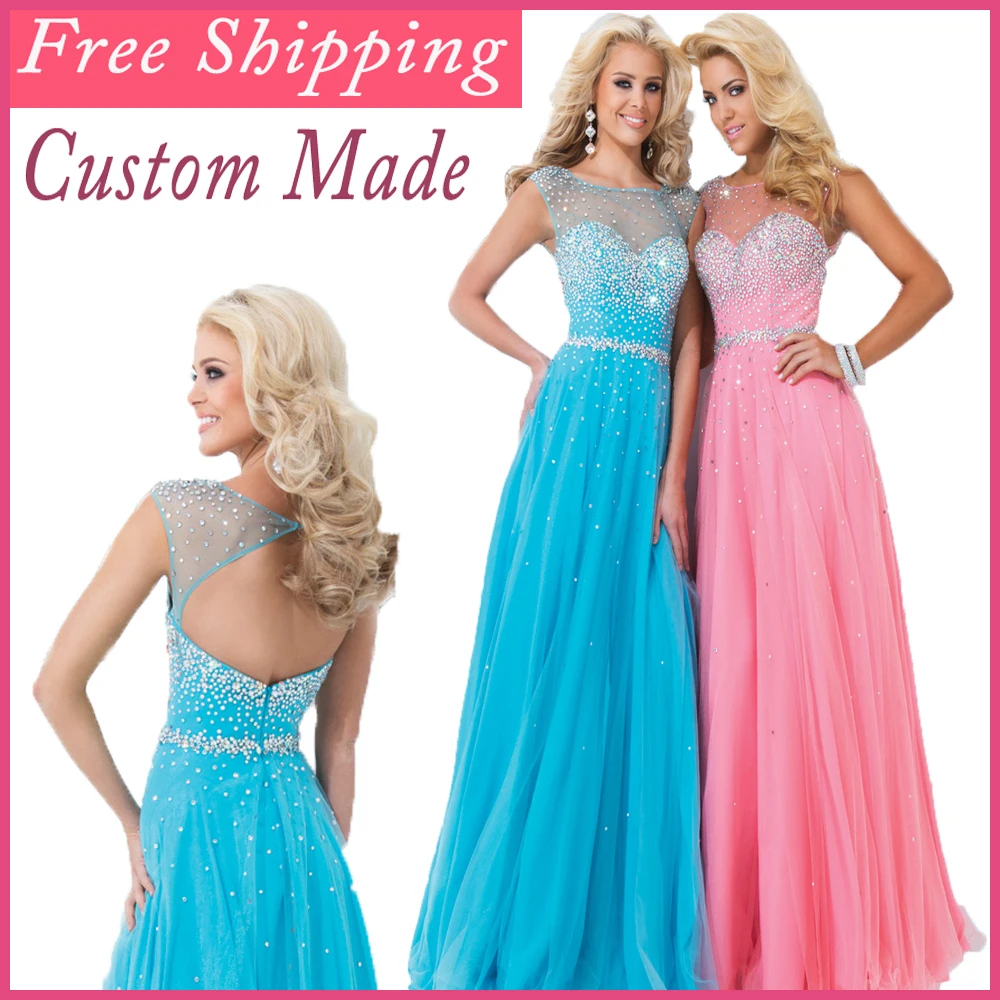 

2019 Sexy a linha See Through com cristal Beading as costas abertas longo de Chiffon Prom dresses