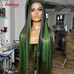Asimey Lace Frontal Wigs 13x4 Highlight Green Color 180 Density Preplucked with Baby Hair 100% Virgin Remy 4x4 Closure for Women