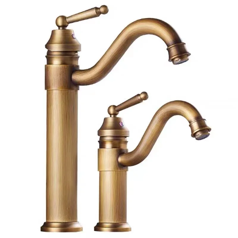 

Basin Faucets Antique Copper Single Handle Bend Mouth Bathroom Basin Mixing Tap Cold Hot Water Sink Crane Mixer Taps Torneira