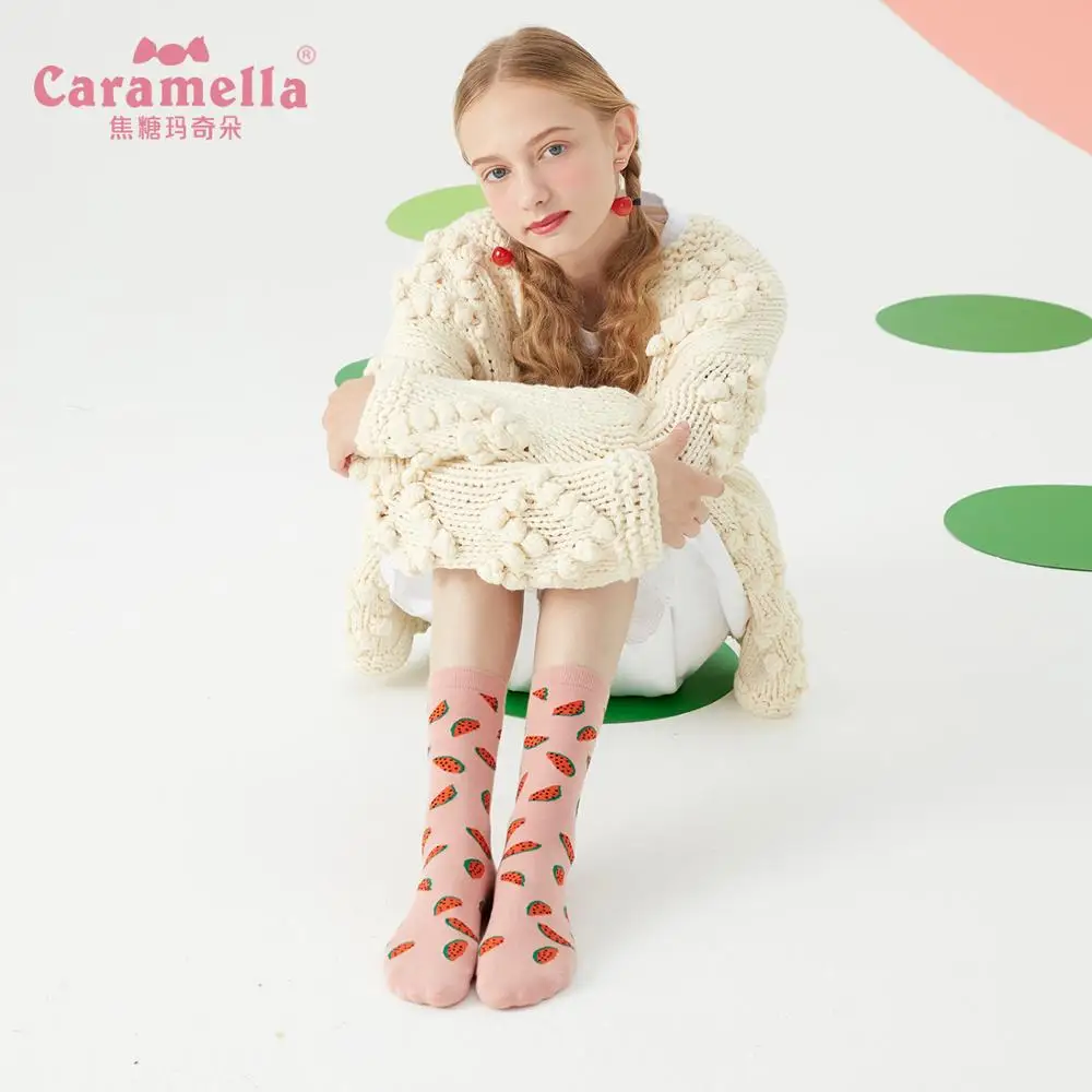 Caramella/брендовые носки в стиле Харадзюку; женские хлопковые цветные носки; удобные носки с забавным фруктовым узором; японские милые длинные носки; 3 пары/партия
