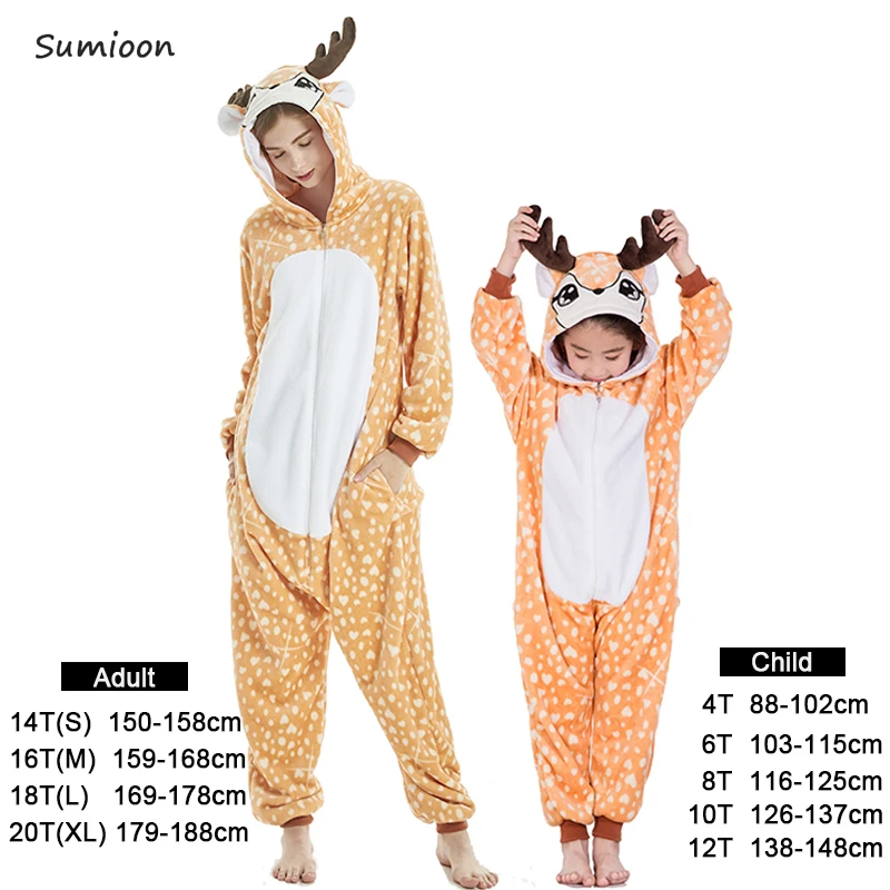 Deer Кигуруми Единорог пижамы животных панда Onesie мальчиков девочек женщин мужчин взрослых мультфильм косплей пижамы зимние пижамы детские комбинезоны - Цвет: Deer