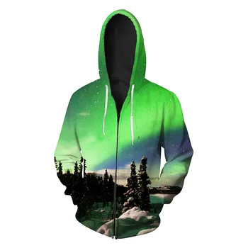 

Landscape Printed Men's Open-top and Hat Guard Fashion Zipper Men's Guard Men's Sweatshirts Printing Blouse hoodies