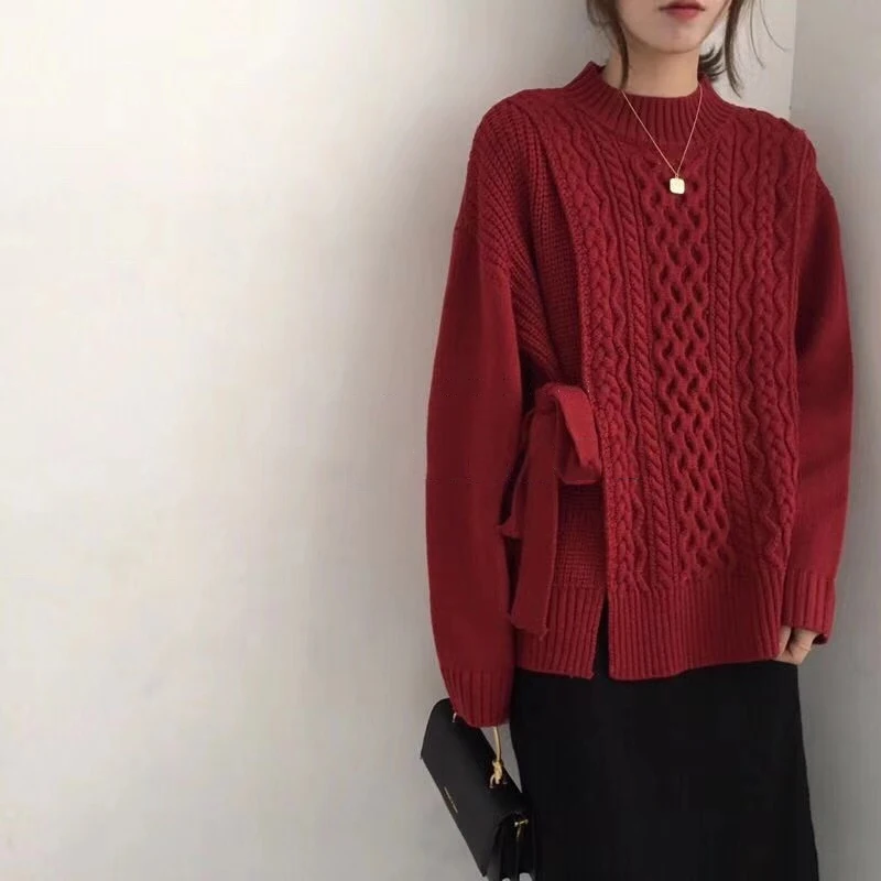 Hzirip, винтажные вязанные пуловеры, новинка, OL Pull Femme Hiver, Свитера с длинным рукавом, однотонный свободный свитер для женщин, Roupa Feminina