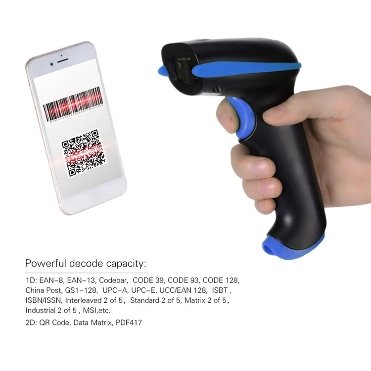 1D&2D Supermarket Handheld 1D Laser Barcode Bar Code Scanner Reader QR PDF417 Bluetooth 2.4G Wireless &Wired USB Platform