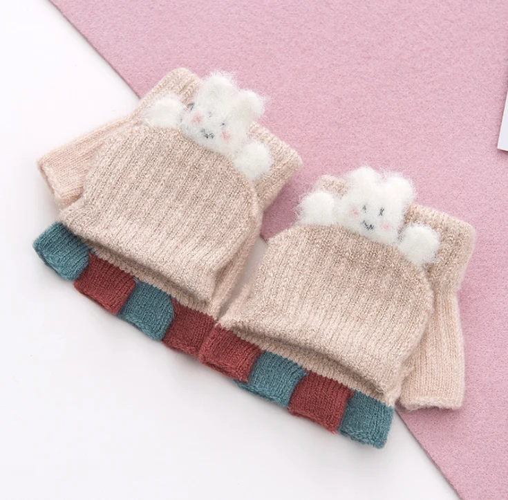 Beige gloves Детские перчатки зимние Утепленные перчатки для мальчиков милые уличные детские перчатки с рисунком для девочек от 1 до 3 лет - Цвет: Beige gloves