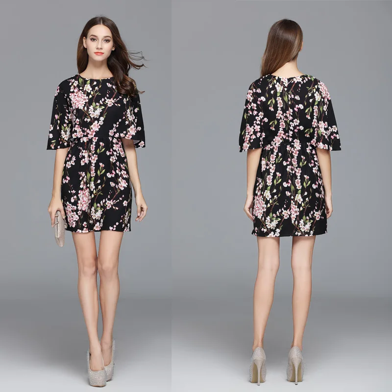 

Dk367 Spring New Style Elasticity Printed Fake Two-Piece Slimming Short Party Dress WOMEN'S Dress
