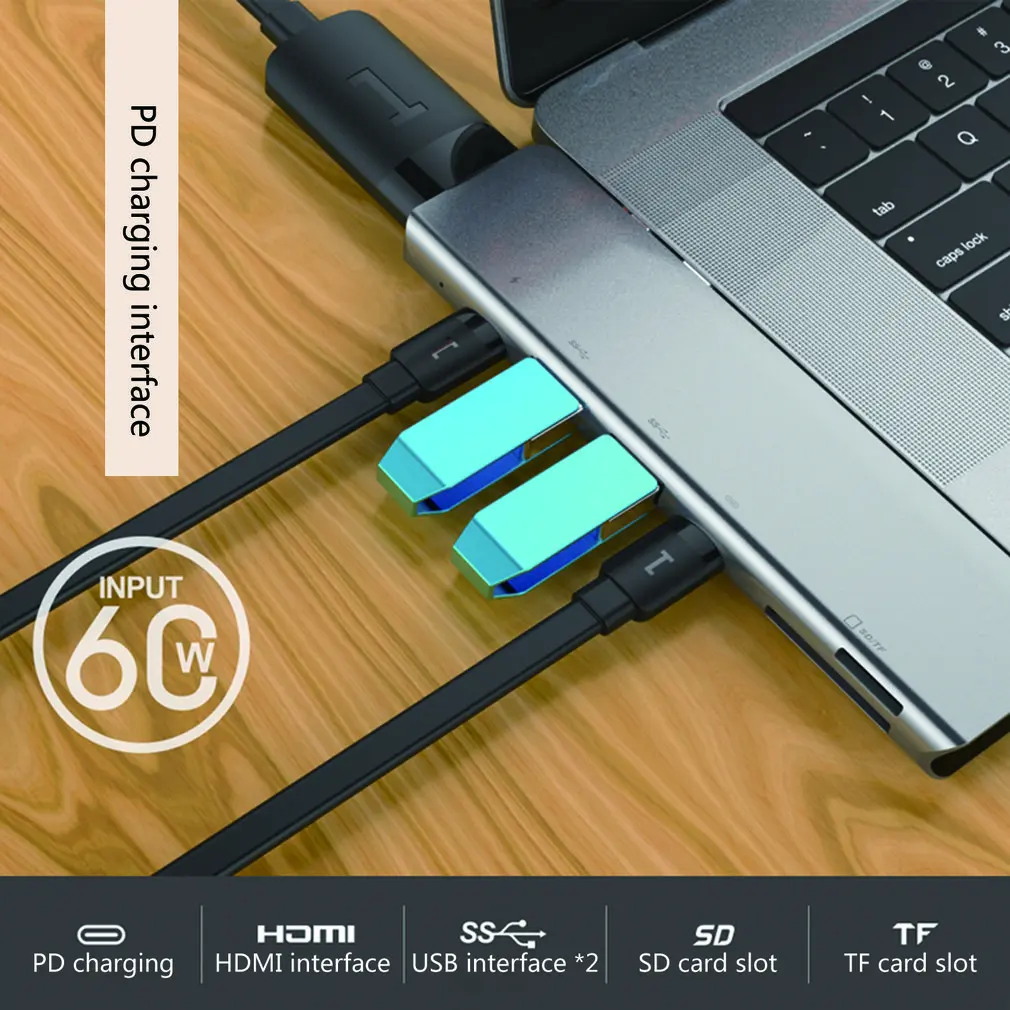 7 в 1 USB-C концентратор type-C многопортовый кардридер адаптер 4K HDMI для MacBook Pro кардридер type C PD зарядный адаптер