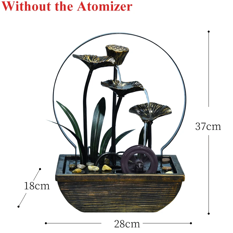 Without Atomizer 110 V-220 V креативных железных лепесток фонтан воды Lucky Feng Shui колеса водопад установка для бурения небольших Особенности увлажнитель домашний декор - Цвет: Without Atomizer