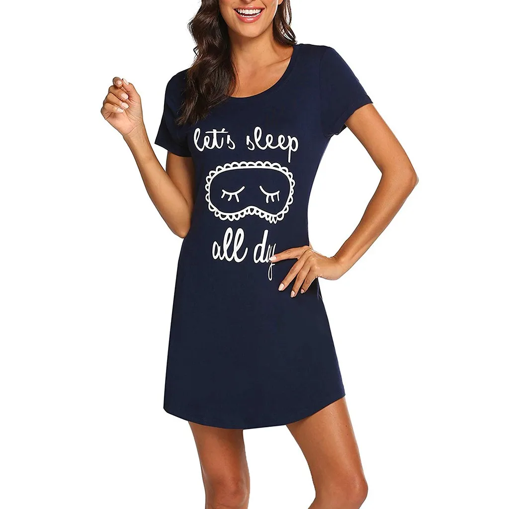 Модная новинка,, ночная рубашка женская с коротким рукавом, однотонная Повседневная Удобная, красивая ночная рубашка с принтом, 40