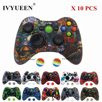 

IVYUEEN 10 Pcs Silicone Protective Skin for Microsoft Xbox 360 Controller Case Printing Cover + Analog Thumb Grips Joystick Cap