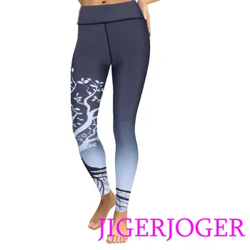 

JIGERJOGER 2019 Spring Summer High waistband black grey tree of life women's fitness leggings Plus size sports running leggings