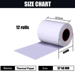 Thermal Receipt Paper 57x 40mm 12rolls Cash Register POS Printer 10m Long Mobile Bluetooth for Paperang & Peripage Mini Printer
