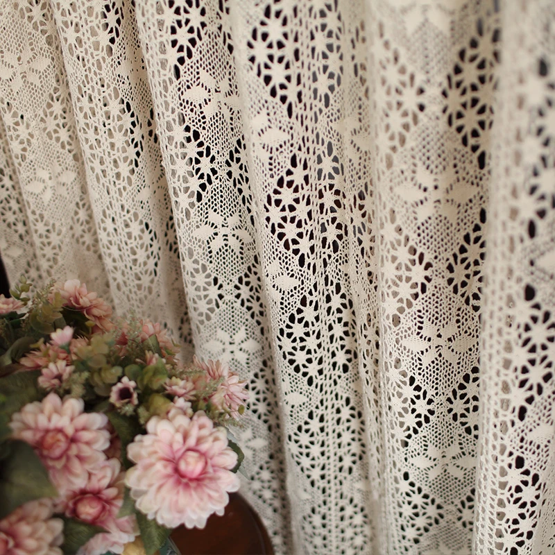 

Custom American Country Geometric Crochet Curtain Cotton Linen Finished Curtain For Living Room Bedroom Transparent Drapes 597#4