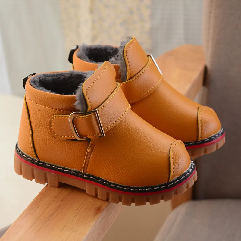 

Snow Boots Fashion Boots 2019 Winter New PU Leather Cow Muscle Round Toe Kids Fur Boots Girls Winter Boots Boys Children's Shoes