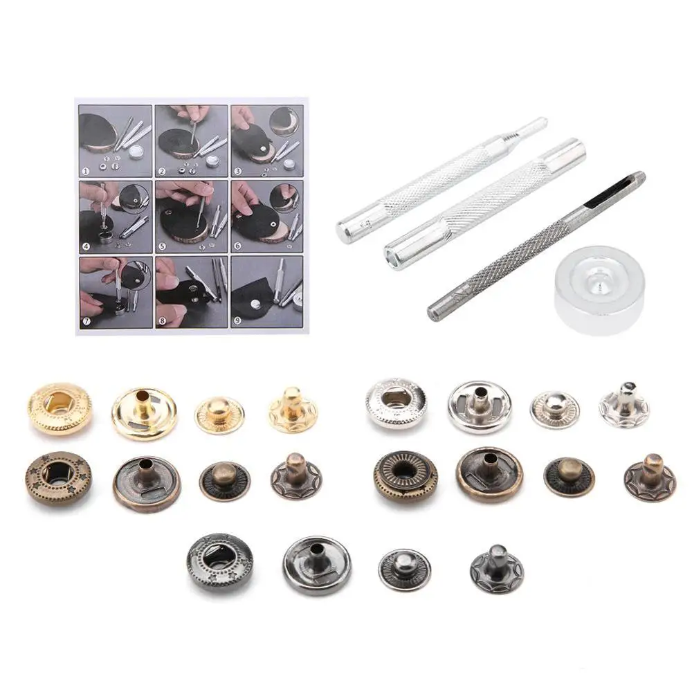 

100 Sets Metal Snap Fasteners Kit Snap Buttons Press Studs with Fixing Tools for Leather, Coat