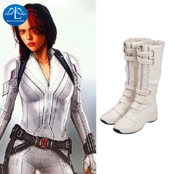 

Manluyunxiao Black Widow Cosplay High Boots Halloween Costume For Women Natasha Romanoff Superhero White Faux Leather Shoes