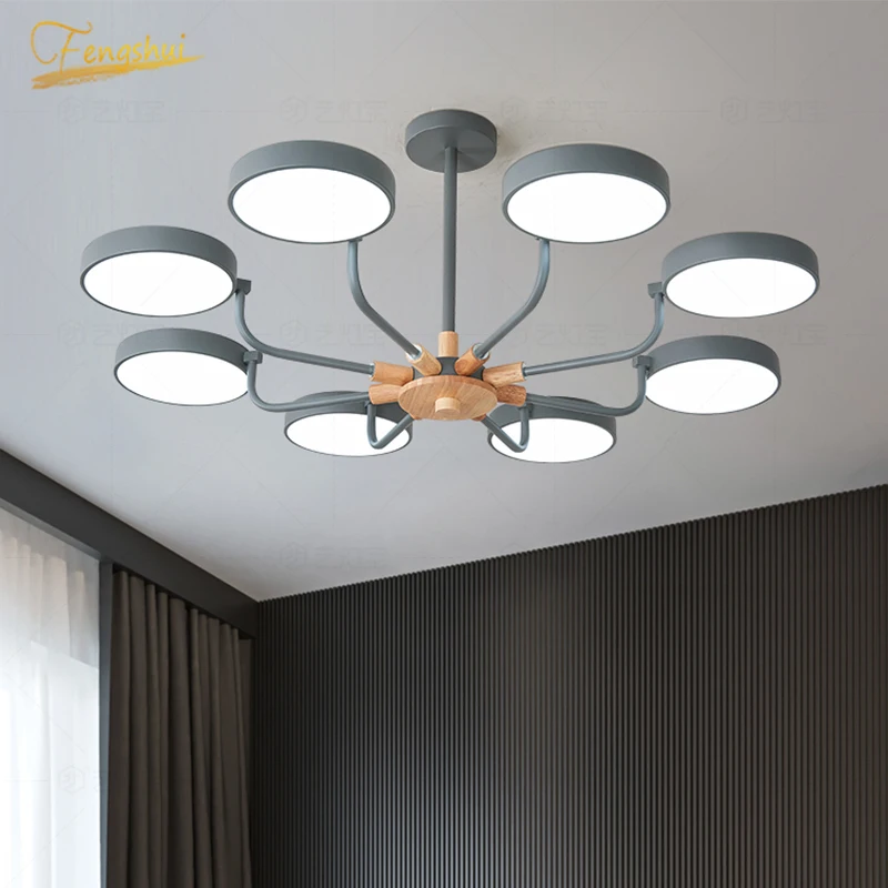 

Modern Chandelier Iron Wood LED Chandelier Ceiling Hanging Lamp Lighting Living Room Kitchen Bedroom Home Deco Acrylic Luminaria