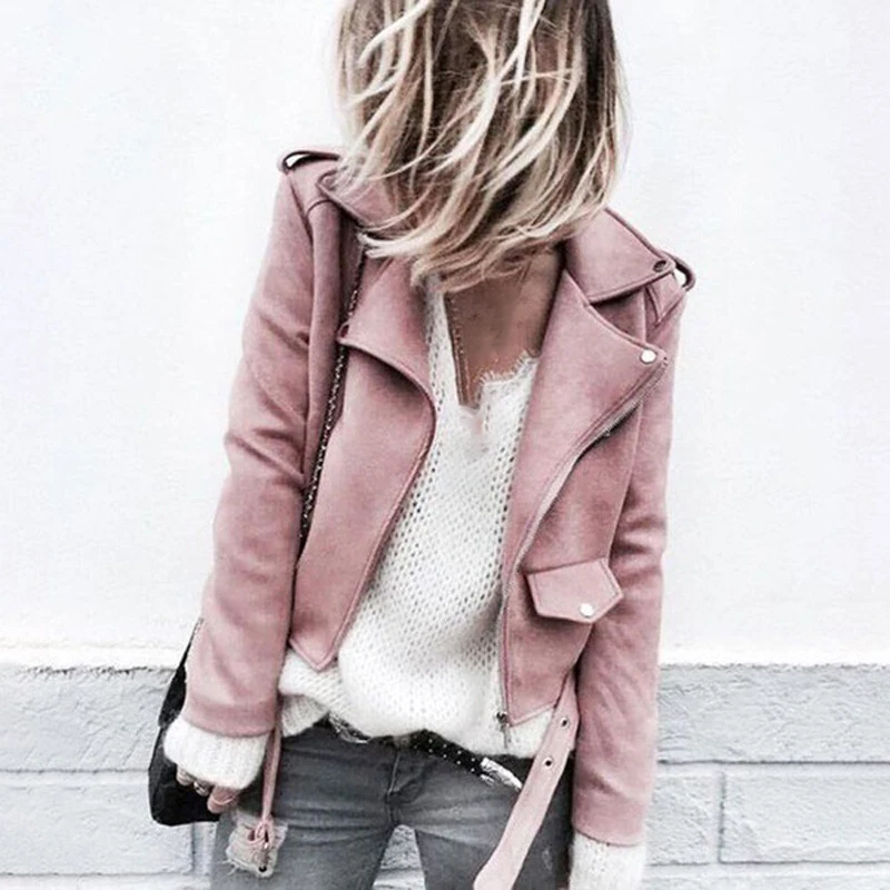 

Women Short Coats Jacket New autumn fall solid color Long Sleeve Lapel Pocket Plus Size Fashion cool jacket streetwear coat top