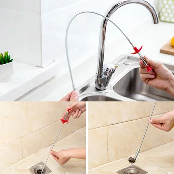 

60 Cm Spring Pipe Dredging Tool Sink Drain Cleaning Tool Sewer Cleaning Hook Tool for Unblocker Kitchen Bathroom Drain Clog Tool