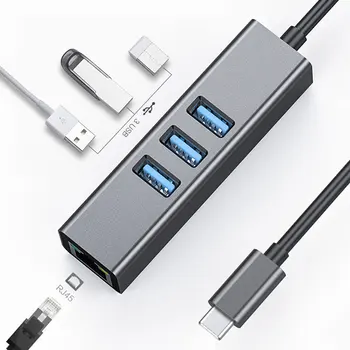 

USB Type C Gigabit Ethernet Adapter Hub with 3*USB 3.0 and RJ45 Port, USB 1000M Network Card RTL8153 for MacBook Pro Air Dell Hp