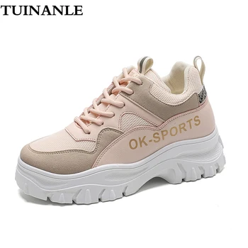 

TUINANLE Sneaker Women PU+Mesh Breathable Women Causal Shoes Platform 2020 Spring Autumn Fashion Thick Bottom Chunky Sneakers