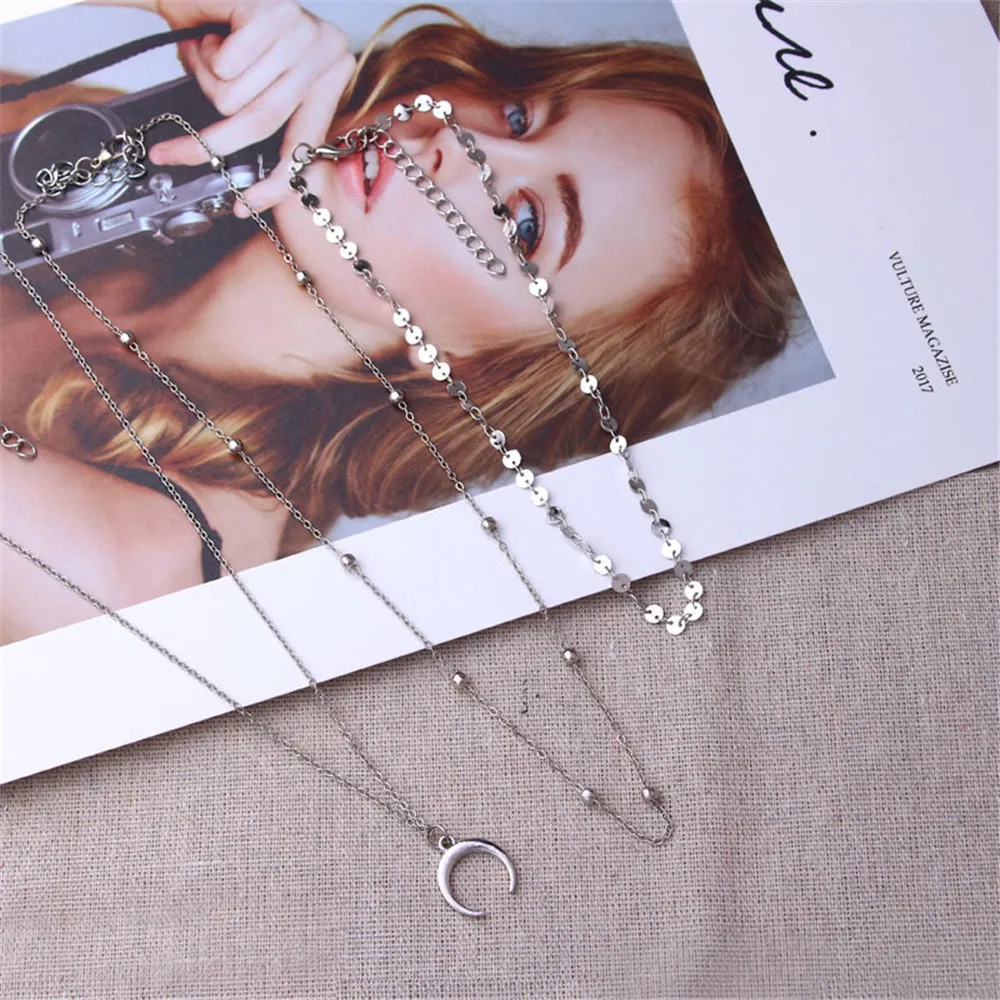 CRLEY 3 шт./компл. Золотая цепь полумесяц ювелирные изделия женские Boho Collares женские ювелирные изделия для вечеринки рождественские подарки